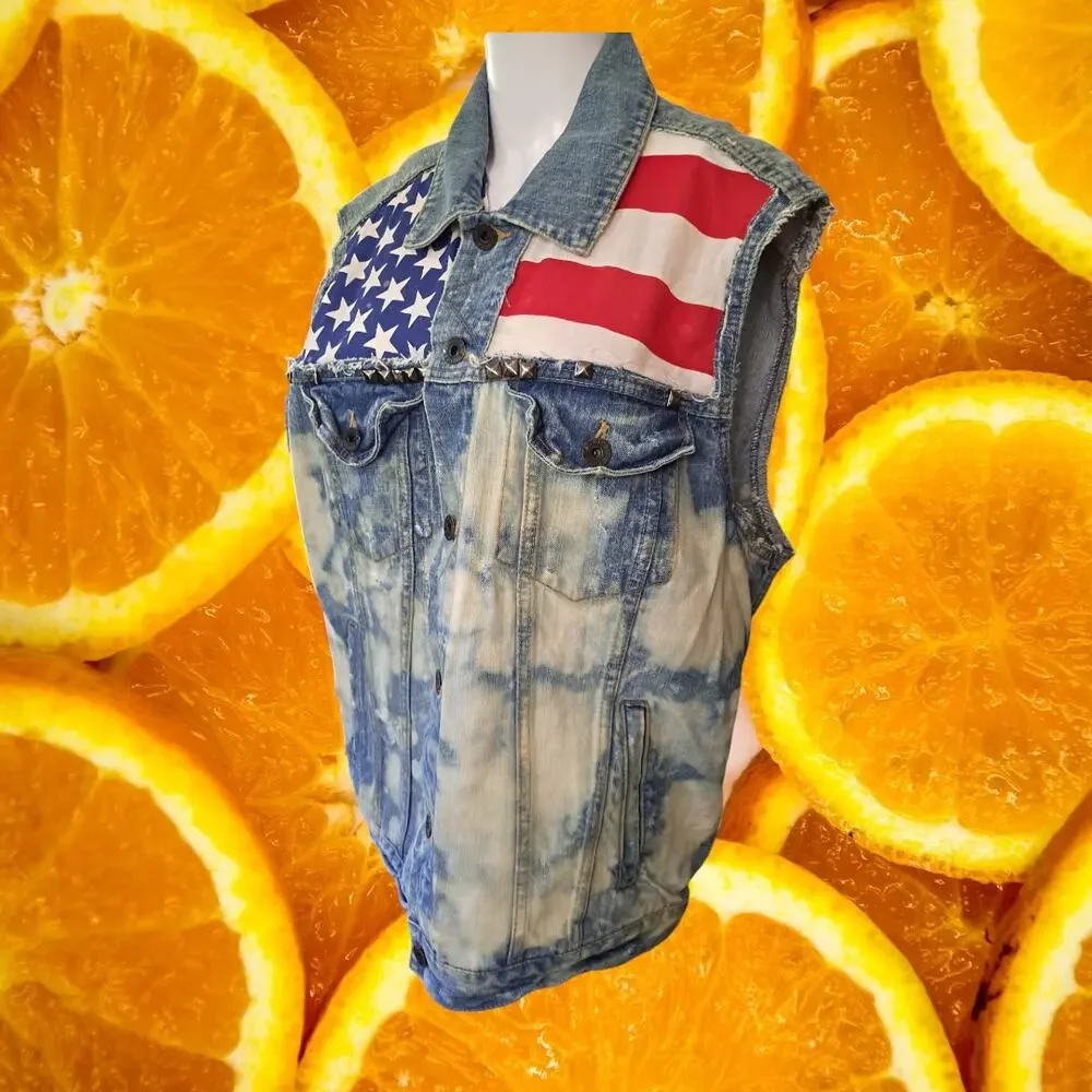American Eagle Outfitters American‎ Flag Acid Wash Denim Vest Size XL